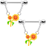 14G 9/16 Happy Sunflower Duo Chain Dangle Nipple Ring Set