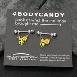 14G 9/16 Happy Sunflower Duo Chain Dangle Nipple Ring Set