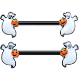 14G 9/16 Black Halloween Pumpkin Ghost Barbell Nipple Ring Set