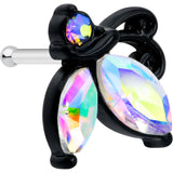 20G 1/4 Aurora CZ Gem Fleur de Lis Butterfly Black Nose Bone