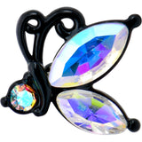 20G 1/4 Aurora CZ Gem Fleur de Lis Butterfly Black Nose Bone