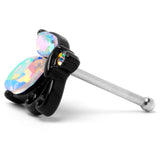 20G 1/4 Aurora CZ Gem Fleur de Lis Butterfly Black Nose Bone