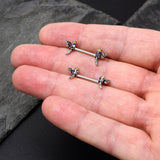 14G 9/16 Purple Yellow Gem Dragonfly Barbell Nipple Ring Set