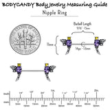 14G 9/16 Purple Yellow Gem Dragonfly Barbell Nipple Ring Set