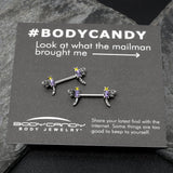 14G 9/16 Purple Yellow Gem Dragonfly Barbell Nipple Ring Set