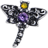 20G 7mm Purple Yellow Gem Dragonfly L Shape Nose Ring