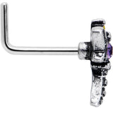 20G 7mm Purple Yellow Gem Dragonfly L Shape Nose Ring