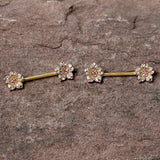 14G 9/16 Pink Gem Gold Tone Texture Star Barbell Nipple Ring Set