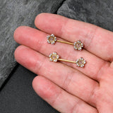 14G 9/16 Pink Gem Gold Tone Texture Star Barbell Nipple Ring Set