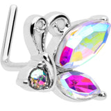 20G 7mm Aurora CZ Gem Fleur de Lis Butterfly L Shape Nose Ring