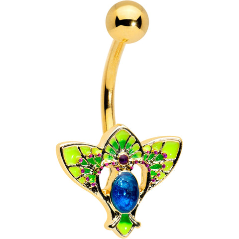 Blue Purple Gem Gold Tone Tropic Fan Belly Ring