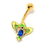 Blue Purple Gem Gold Tone Tropic Fan Belly Ring