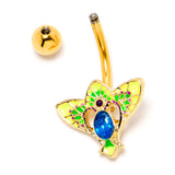 Blue Purple Gem Gold Tone Tropic Fan Belly Ring