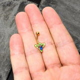 Blue Purple Gem Gold Tone Tropic Fan Belly Ring