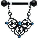 14G 9/16 Blue Gem Black Lacy Rhombus Dangle Nipple Ring Set