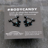 14G 9/16 Blue Gem Black Lacy Rhombus Dangle Nipple Ring Set