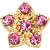 20G 7mm Pink Gem Gold Tone Texture Star Flower L Shape Nose Ring