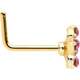 20G 7mm Pink Gem Gold Tone Texture Star Flower L Shape Nose Ring