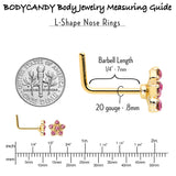 20G 7mm Pink Gem Gold Tone Texture Star Flower L Shape Nose Ring