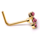 20G 7mm Pink Gem Gold Tone Texture Star Flower L Shape Nose Ring