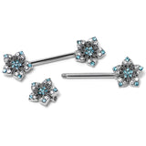 14G 9/16 Blue Clear Gem Opulent Flowers Barbell Nipple Ring Set