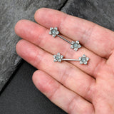 14G 9/16 Blue Clear Gem Opulent Flowers Barbell Nipple Ring Set