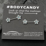14G 9/16 Blue Clear Gem Opulent Flowers Barbell Nipple Ring Set