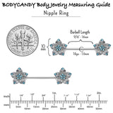 14G 9/16 Blue Clear Gem Opulent Flowers Barbell Nipple Ring Set