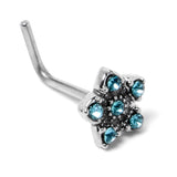 20G 7mm Blue Clear Gem Star Flower L Shape Nose Ring