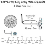 20G 7mm Blue Clear Gem Star Flower L Shape Nose Ring