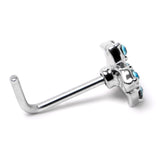 20G 7mm Blue Clear Gem Star Flower L Shape Nose Ring