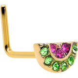 20G 7mm Pink Gem Gold Tone Watermelon Yum L Shape Nose Ring