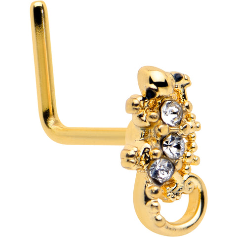 20G 7mm Clear Gem Gold Tone Luscious Lizard L Shape Nose Ring