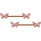 14G 9/16 Clear Gem Rosy Tone Baroque Butterfly Nipple Ring Set