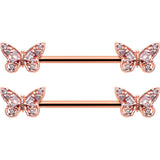 14G 9/16 Clear Gem Rosy Tone Baroque Butterfly Nipple Ring Set