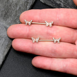 14G 9/16 Clear Gem Rosy Tone Baroque Butterfly Nipple Ring Set