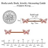 14G 9/16 Clear Gem Rosy Tone Baroque Butterfly Nipple Ring Set