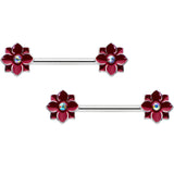 14G 9/16 Aurora Gem Poinsettia Flower Barbell Nipple Ring Set