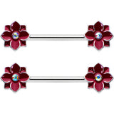 14G 9/16 Aurora Gem Poinsettia Flower Barbell Nipple Ring Set