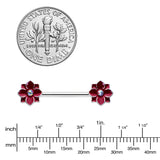 14G 9/16 Aurora Gem Poinsettia Flower Barbell Nipple Ring Set