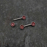 14G 9/16 Aurora Gem Poinsettia Flower Barbell Nipple Ring Set