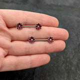 14G 9/16 Aurora Gem Poinsettia Flower Barbell Nipple Ring Set