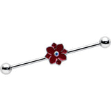14G Aurora Gem Poinsettia Flower Festive Industrial Barbell 38mm