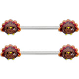 14G 9/16 Cute Colorful Turkeys Barbell Nipple Ring Set