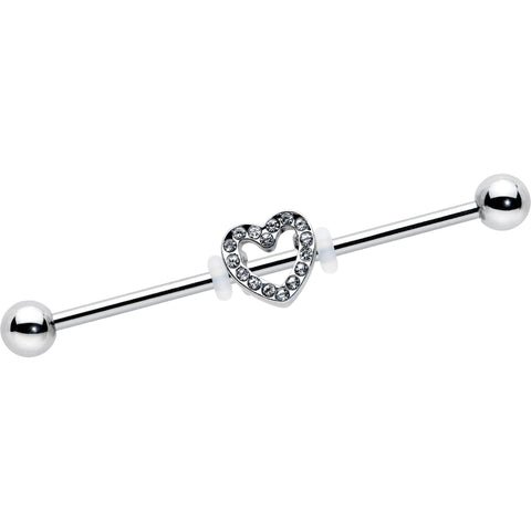 14G Clear Gem Open Heart Valentine Industrial Barbell 38mm
