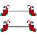 14G 9/16 Cheery Christmas Stocking Red Barbell Nipple Ring Set