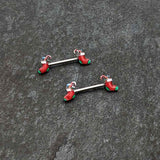14G 9/16 Cheery Christmas Stocking Red Barbell Nipple Ring Set