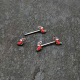 14G 9/16 Cheery Christmas Stocking Red Barbell Nipple Ring Set