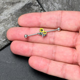 14G Cheery Inlay Sunflowers Industrial Barbell 38mm