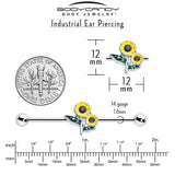 14G Cheery Inlay Sunflowers Industrial Barbell 38mm